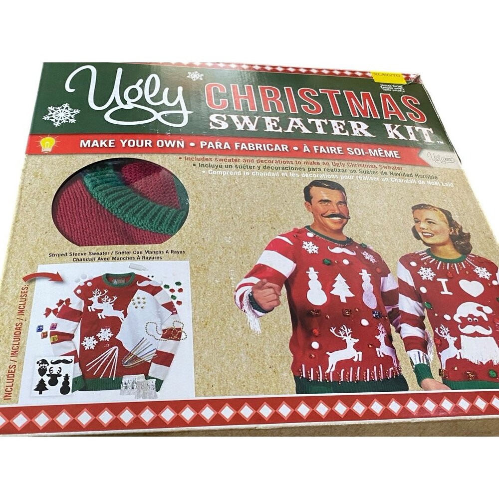 Ugly Christmas Sweater Kit Make Your Own XL Unisex Sizing NIB Red Green Holiday - Picture 3 of 5